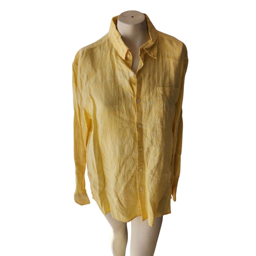 Classic Yellow Button-Down Shirt - Women's Linen Blend